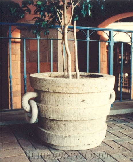 Bucket Planter Urn in Pinon Cantera, White Pinon Cantera Planter