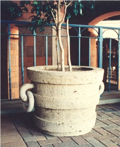Bucket Planter Urn in Pinon Cantera, White Pinon Cantera Planter