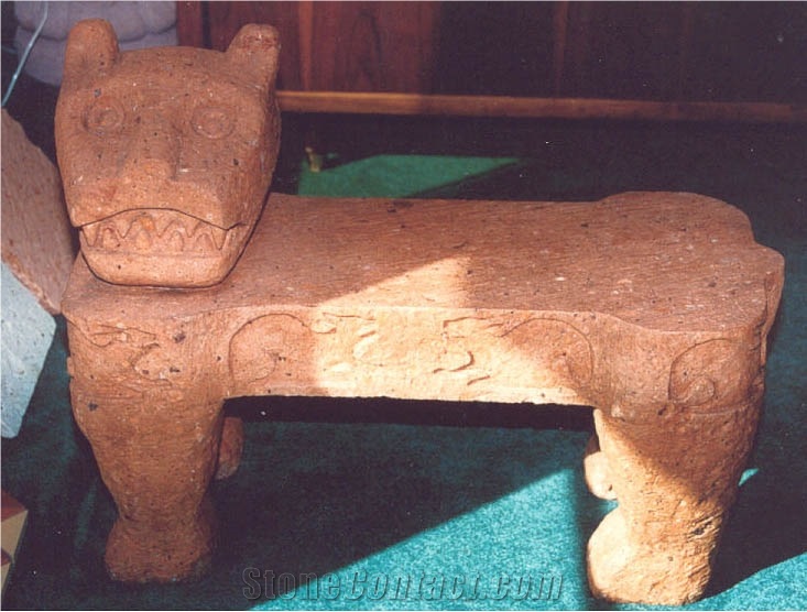 Hand Carved Benches, Rojo Tagui Pink Sandstone Benches