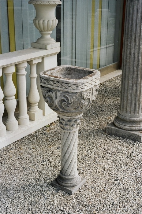 Hand Carved Vases and Planters, Lima Cantera Ash Grey Stone Planters