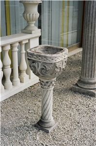 Hand Carved Vases and Planters, Lima Cantera Ash Grey Stone Planters