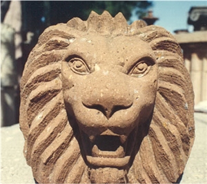 Lion Head Scupper View Wall Mounted Fountain, Naranja Beige Sandstone Wall Mounted Fountain