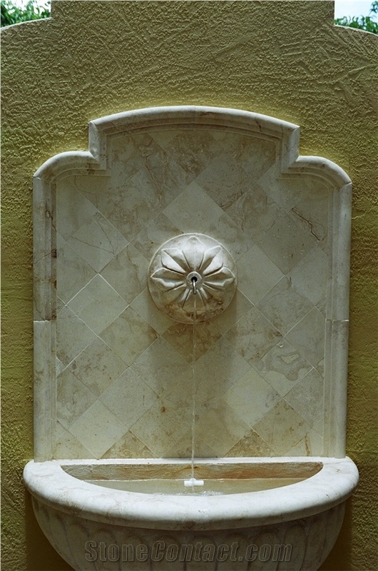 Sarafina Wall Fountain, Pietra Di Vicenza Beige Limestone Wall Fountain