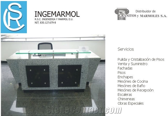 Reception Counter Desk Top Cinza Castelo Grey Granite