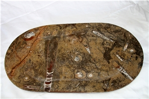Alssamra - Fossil Platter Oval Large, Fossile Brown Limestone Plate