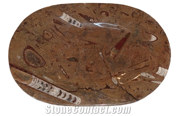 Alssamra - Fossil Platter Oval Medium, Gr ,e Fossil Brown Limestone Plate