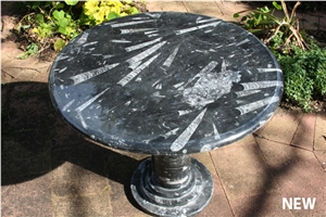 Fossile Nero Table - Round, Khalidah, Fossil Black Limestone Tables