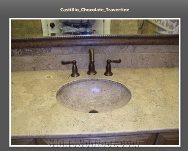 Chocolate Travertine Backsplash, Beige Marble Bath, Chocolate Brown Travertine Bath Design