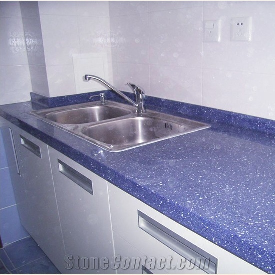 Quartz Stone Blue Kitchen Countertop