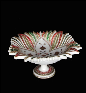 Fruit Bowl Carved from White Marble