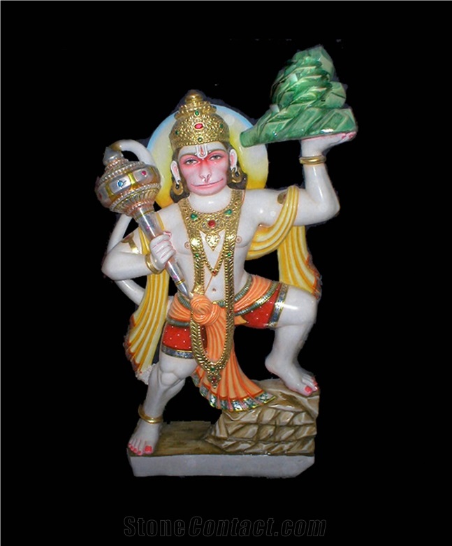 Indian Marble Hanuman Huge Statues Live Size, White Marble Statues