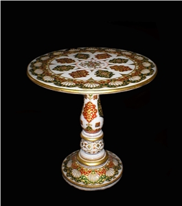 Indian Table Meenakari, White Marble Tables