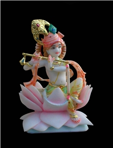 Kamal Krishna (Indian God on Lotus), White Marble Artifacts, Handcrafts