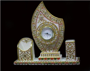 Pendulum Mantle Marble Clock, White Marble Home Decor