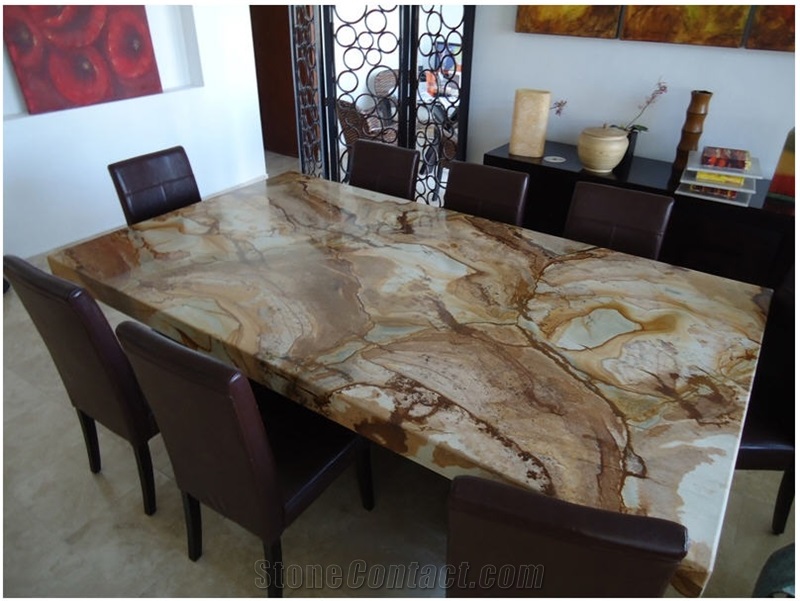 Palomino Conference Table Top, Stone Wood Yellow Granite Table Tops