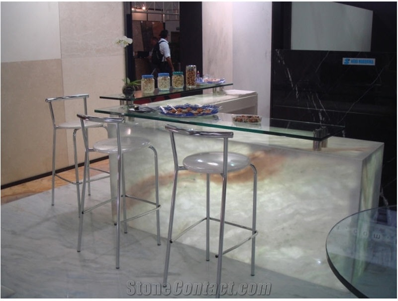 Translucent Onyx Corner Desk Top, White Onyx Kitchen Countertops
