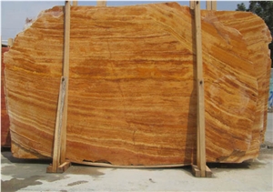 Yellow Travertine Vein Cut & Cross Cut, Azarshar Yellow Travertine Slabs