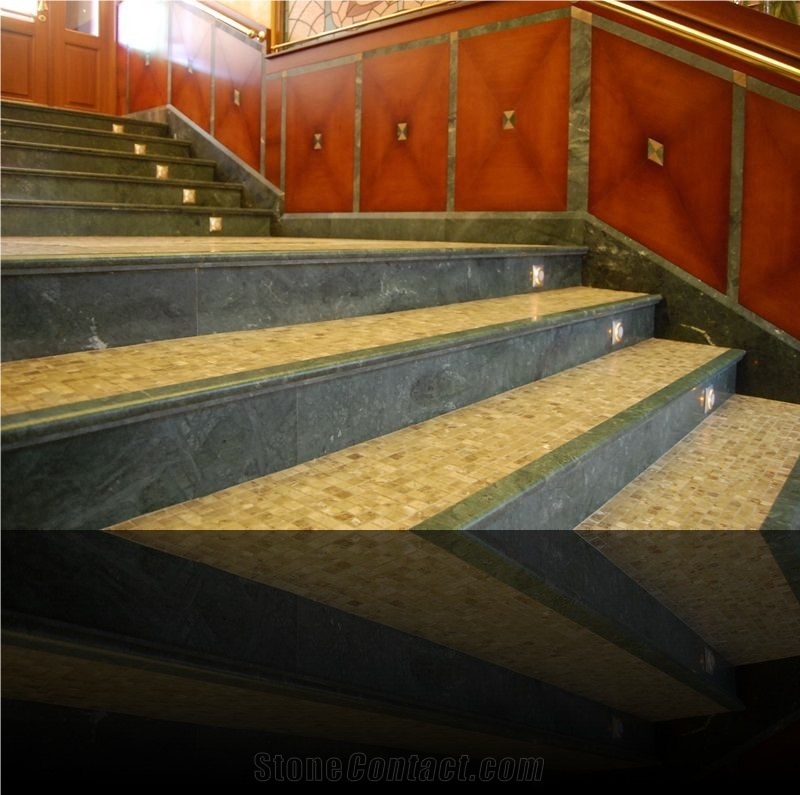 Mosaic Steps, Travertino Iberico Yellow Travertine Steps