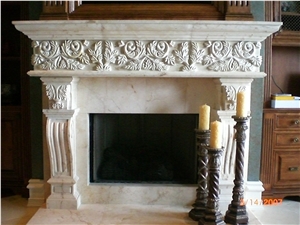 Custom Fireplace Mantle in Maya Cream Stone, Maya Cream Beige Limestone Fireplace