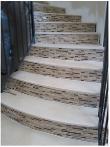 White Limestone Steps, Mosaic Riser