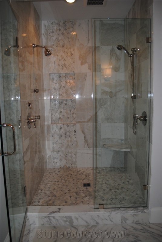 Calacatta Gold Bathroom Wall, Floors, Calacatta Gold White Marble Bath Design