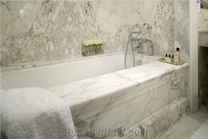 Calacatta Vagli Bath Tub Surround, Deck, White Marble
