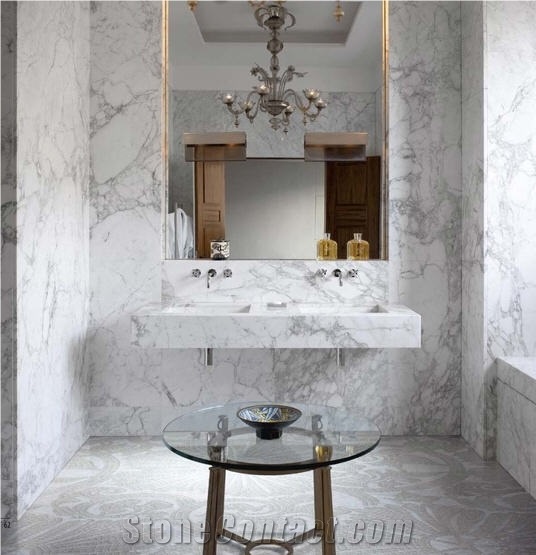 Calacatta Vagli Oro White Marble Bathroom Design