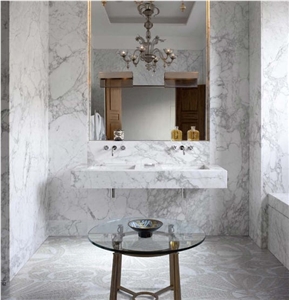 Calacatta Vagli Oro White Marble Bathroom Design