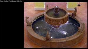 Cafe Alhambra, the Four Seasons, Interactive Fount, Cafe Alhambra Brown Sandstone Fountain