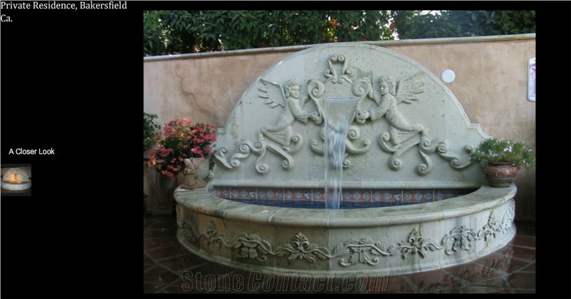 Lima Cantera Wall Fountain, Private Residance White Lima Cantera Wall Fountain