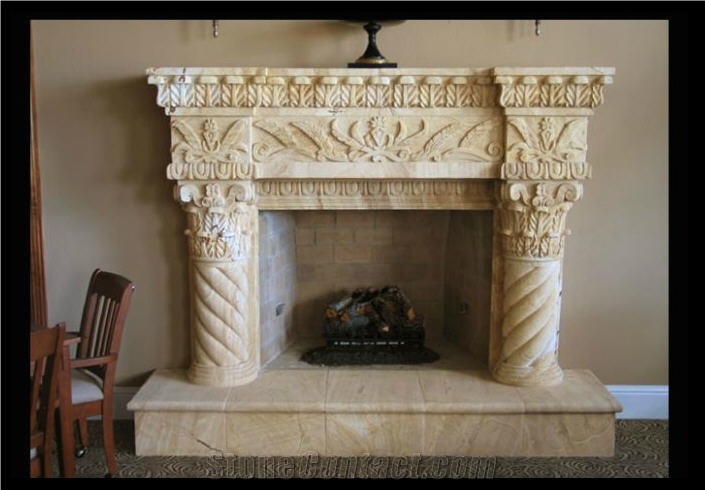 Madera Sandstone Fireplace, Madera Yellow Sandstone Fireplace