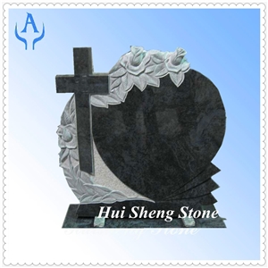 Granite Black Cross Headstone Monument, Galaxy Black Granite