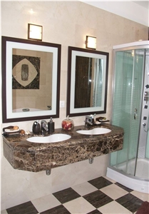 Lotus Beige, Marron Emperador Bathroom, Lotus Beige ,Marron Emperador Brown Marble Bath Design