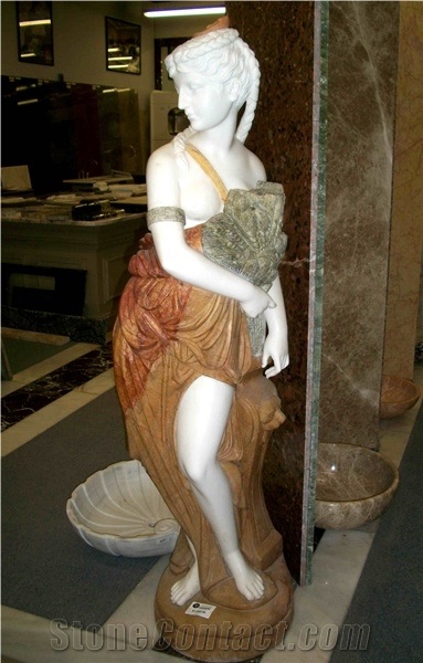 Handcrafted Custom Made Sculpture, Rain Forrest Green, Afyon White Marble Sculpture