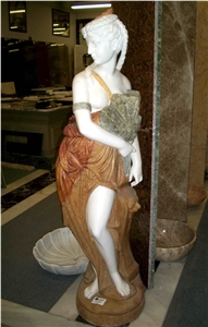Handcrafted Custom Made Sculpture, Rain Forrest Green, Afyon White Marble Sculpture