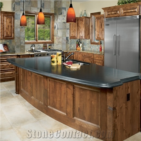Indian Premium Black Honed Granite Countertop, Indian Autumn Slate Kitchen Design