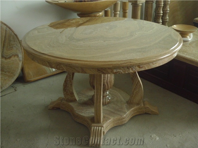 Wooden Vein Yellow Marble Slab Table Chair Furnitu