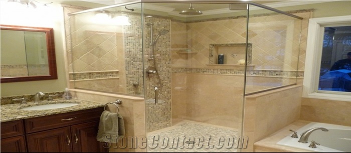 Classic Travertine Bathroom Design, Classic Beige Travertine Bathroom Design