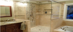 Classic Travertine Bathroom Design, Classic Beige Travertine Bathroom Design