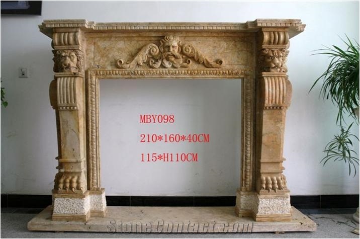 Beige Travertine Marble Fireplaces, Beige Marble Fireplace Mantel, Surrounds
