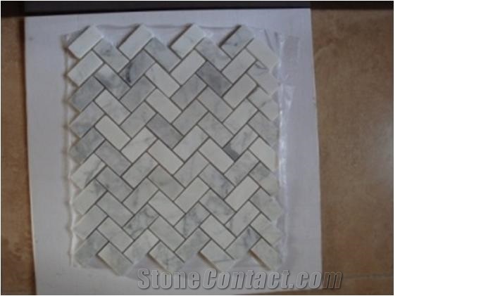 Carrara White Marble Mosaic Tiles on Mesh