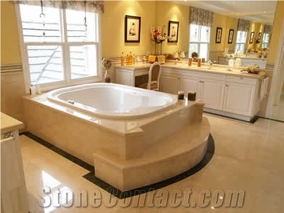 Crema Marfil Bathroom Design, Beige Marble Bathroom Design