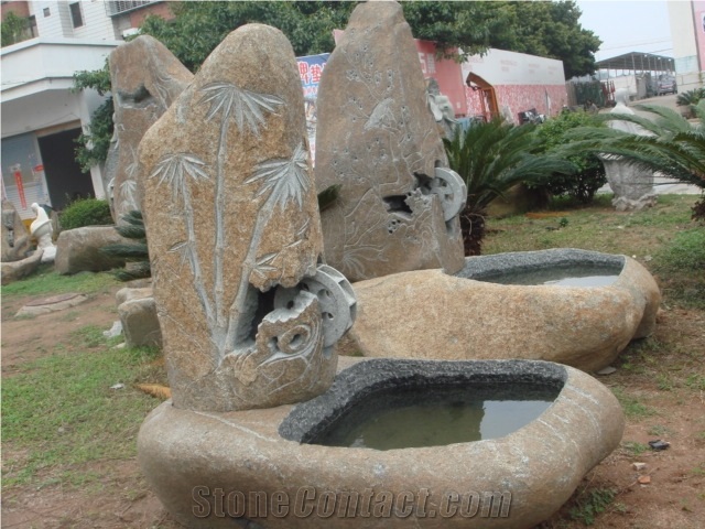 Granite Garden Water Pot, Grey Granite Fountain