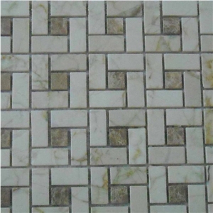 Bianco Teseo and Light Emperador Mosaic, Bianco Teseo Beige Marble Mosaic