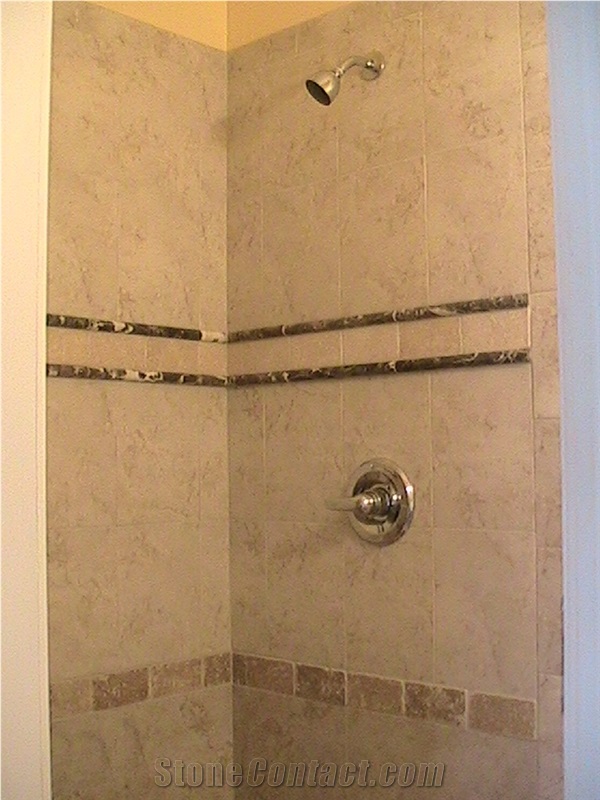 Coral Stone Shower, Beige Limestone Bath Design