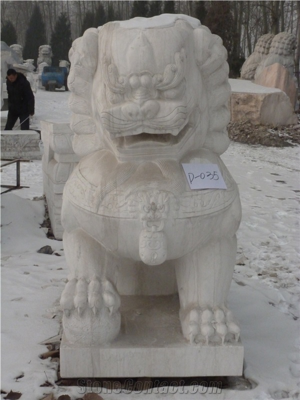 Chinese Stone Lions Sculpture, Beijing White Marble Sculpture