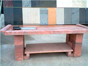 Decorative Granite Stone Tea Table, Zi Hong Yu Red Granite Tea Table