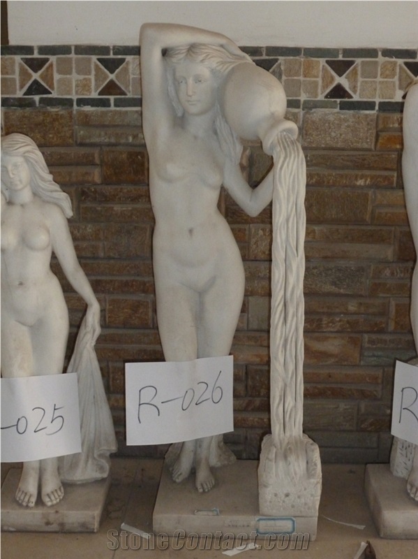 Decorative Stone Woman Bust, White Marble Sculpture, Statue