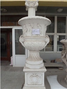 Garden Stone Flowerpot Sculpture, Beijing White Marble Pot