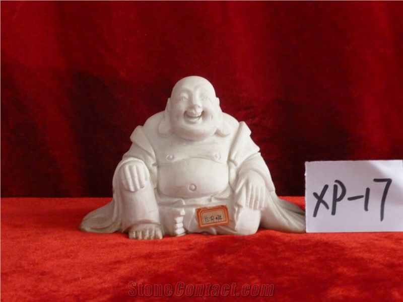 Laughing Relief Buddha Statue, Hebei White Marble Artifacts, Handcrafts